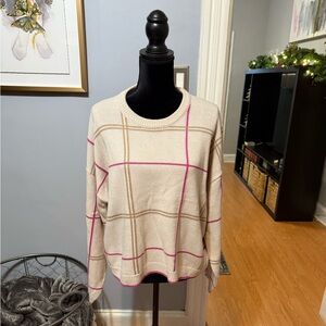 Splendid Cream and Pink Plaid Sweater
